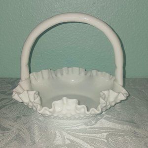 Vintage Fenton Hobnail Milk Glass Basket